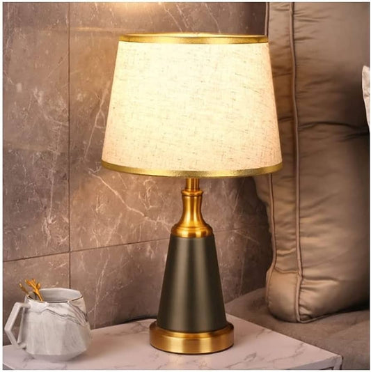 Hdc Luxury Black Gold Nightstand Lamp With High-quality Fabric Lampshade