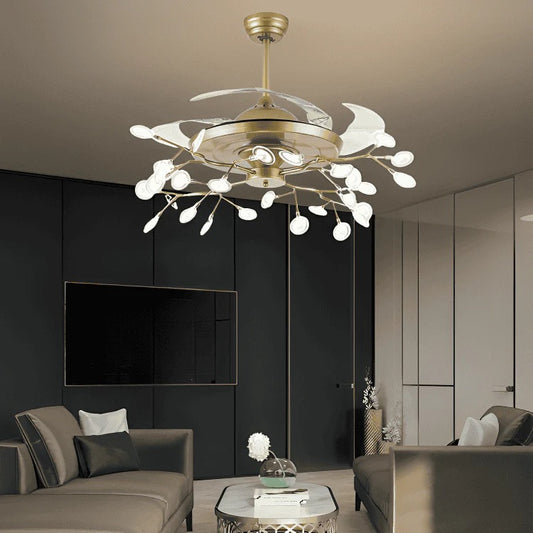 HDC Simple modern invisible fan chandelier Nordic restaurant ceiling fan light living room American luxury bedroom light firefly light