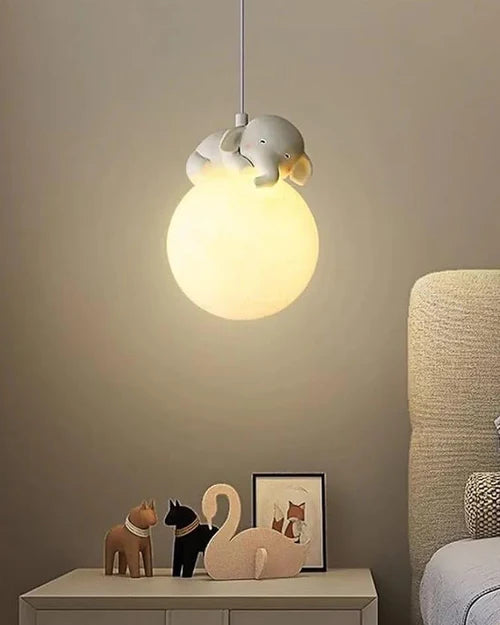 Hdc Elephant Shaped Moon LED Modern Hanging Light for Baby Room Kids Bedroom