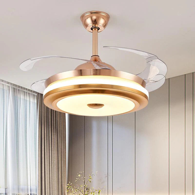 Hdc Invisible Gold Ceiling Fan Chandelier With Remote Control 4 Retractable Abs Blades