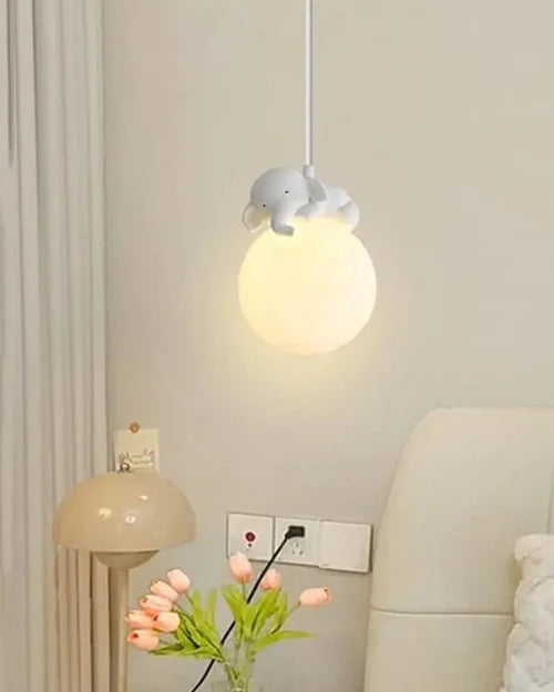 Hdc Elephant Shaped Moon LED Modern Hanging Light for Baby Room Kids Bedroom