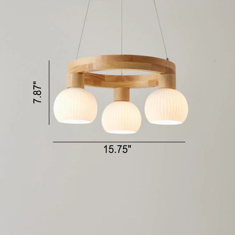 Hdc Modern Japanese Log Ring Textured Glass Globe 3/6 Light Chandelier