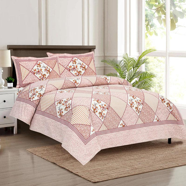 Hdc Floral Patch Print Cotton King Size Double Bed Sheet With 2 Pillow Cover For Bedroom, Home Decor