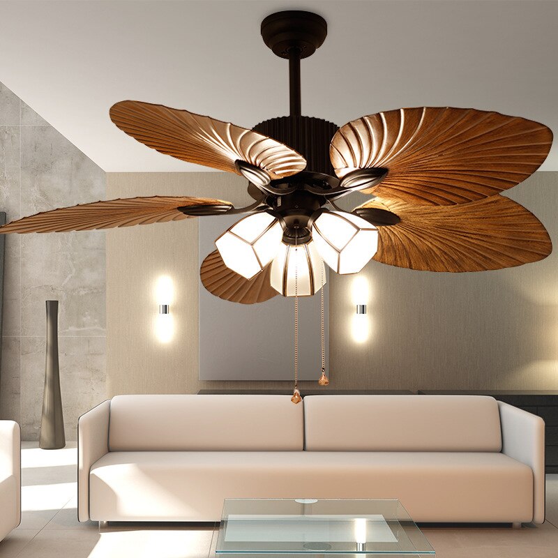 HDC 52 Inch Tropical Ceiling Fan with Lights, 5 Reversible Palm Leaf Blades  3 Speeds Fan Light