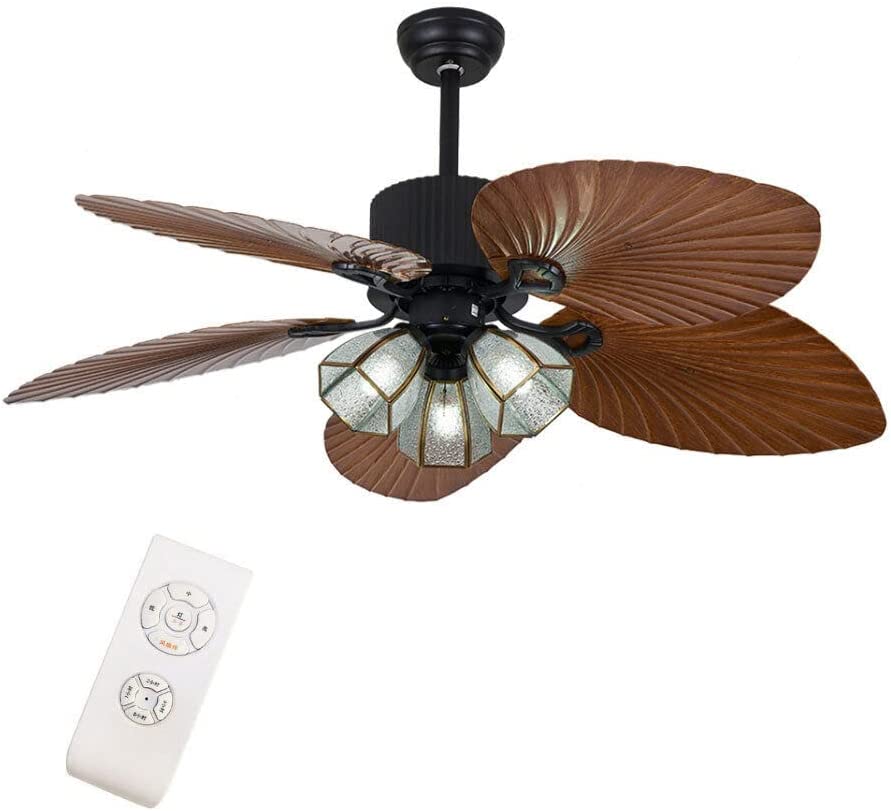 HDC 52 Inch Tropical Ceiling Fan with Lights, 5 Reversible Palm Leaf Blades  3 Speeds Fan Light