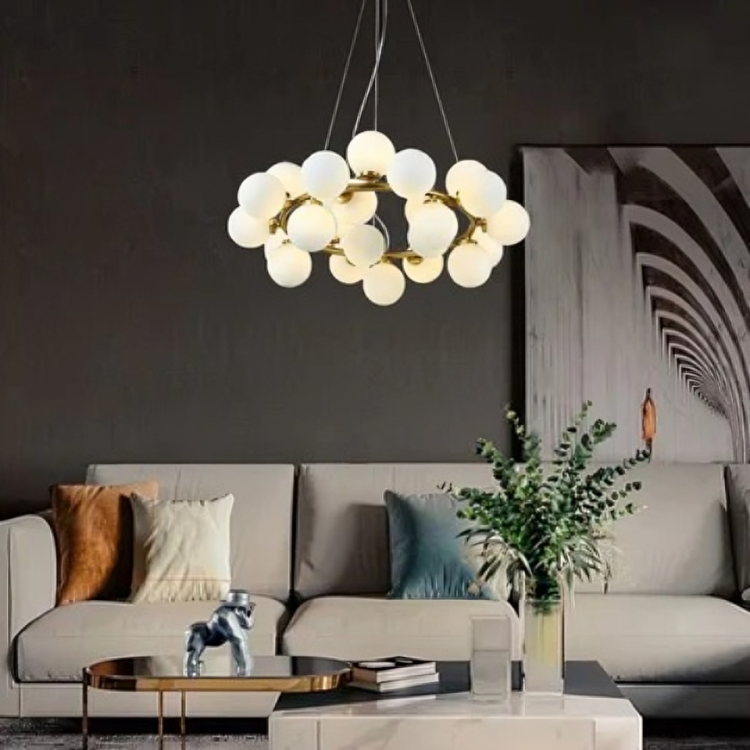 Hdc Luxurious 25-Light Frosted Ball Round Chandelier for Dining Room