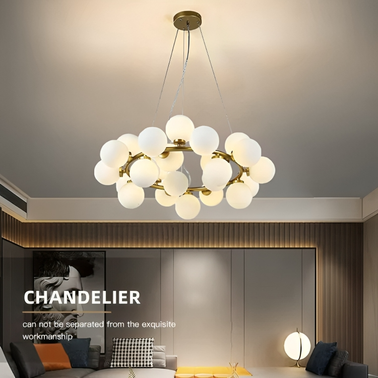 Hdc Luxurious 25-Light Frosted Ball Round Chandelier for Dining Room