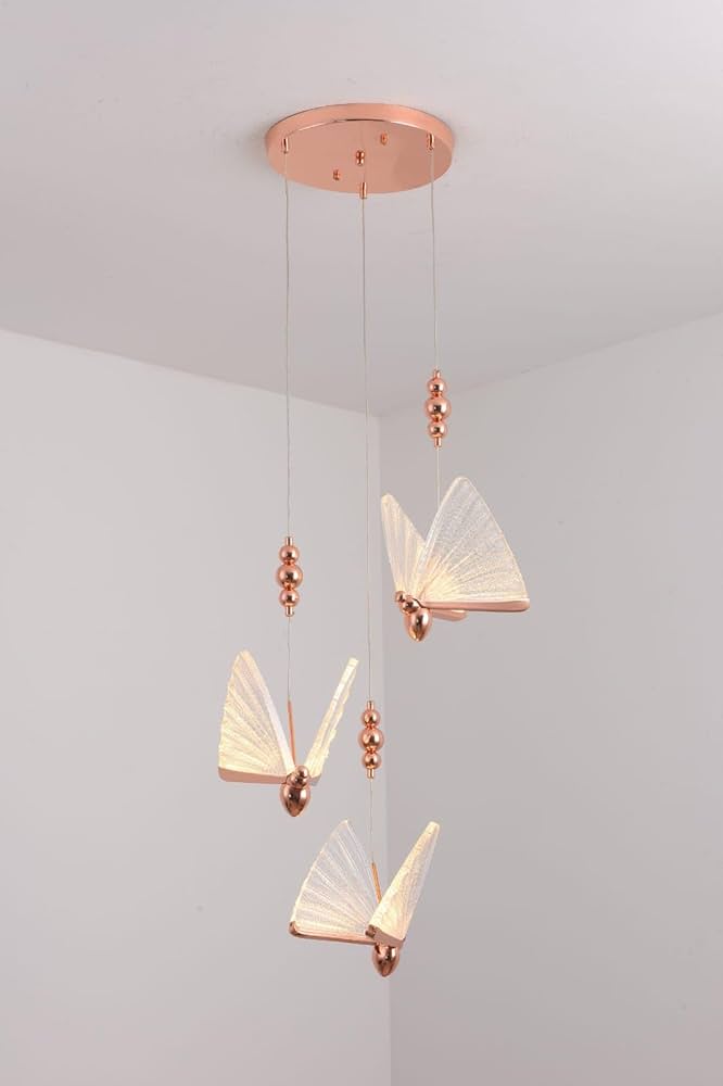 HDC Led 3 Light Gold Butterfly Bedside Hanging Pendant Ceiling Lamp Light Fixture - Warm White