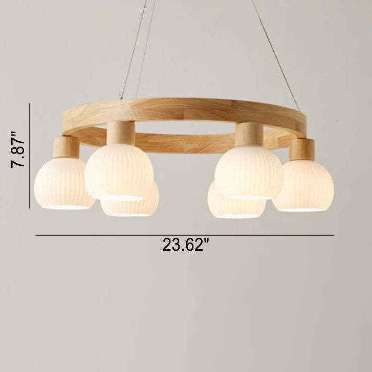 Hdc Modern Japanese Log Ring Textured Glass Globe 3/6 Light Chandelier