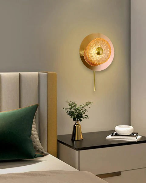 Hdc Led Golden Circle Luminous Orbit Glass Disc Wall Light