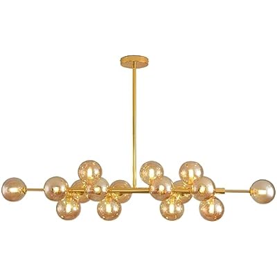 HDC 16 Light Gold Amber Glass Chandelier Ceiling Lights Hanging - Warm White