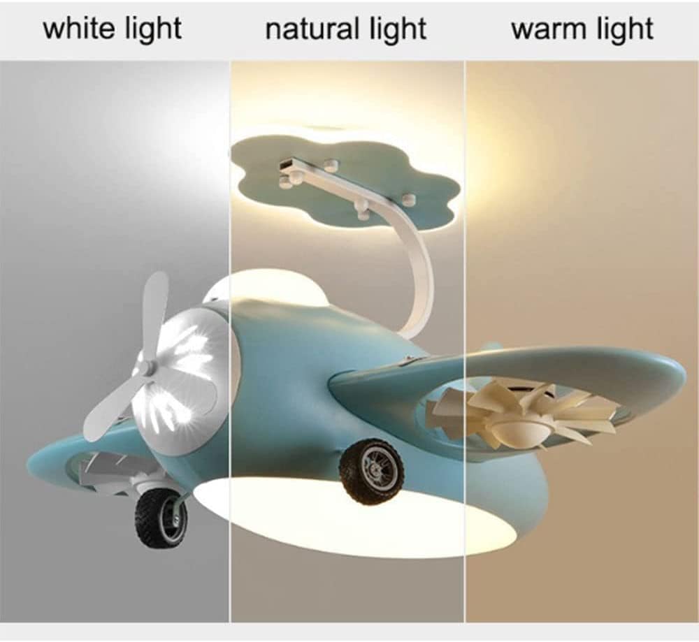 Hdc Children's Flying Plane LED Helicopter Lamp For Kids Girls Boys Bedroom with Lamp Remote Control Blue Pink Fan Chandelier