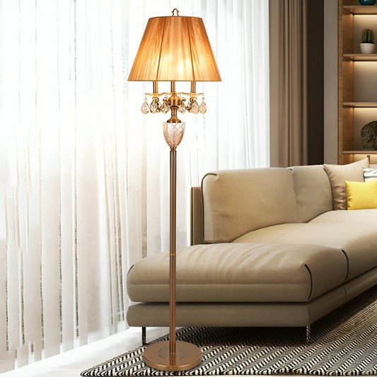 Hdc Beige 3 Lights Standing Light Traditionalism  Reading Floor Lamp with Dangling Crystal