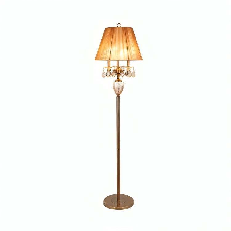 Hdc Beige 3 Lights Standing Light Traditionalism  Reading Floor Lamp with Dangling Crystal