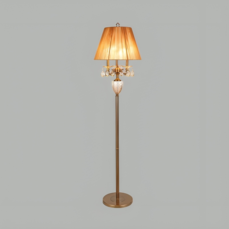 Hdc Beige 3 Lights Standing Light Traditionalism  Reading Floor Lamp with Dangling Crystal