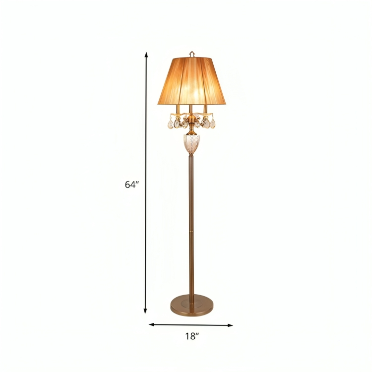 Hdc Beige 3 Lights Standing Light Traditionalism  Reading Floor Lamp with Dangling Crystal