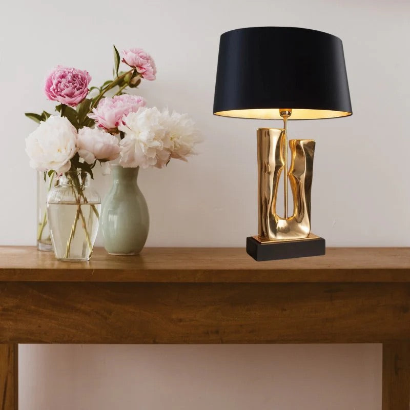 Hdc Luxury Black Gold Nightstand Lamp With High-quality Fabric Lampshade