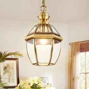 HDC 1-Light Gold Brass Vintage Gold Glass Pendant Ceiling Light - Warm White