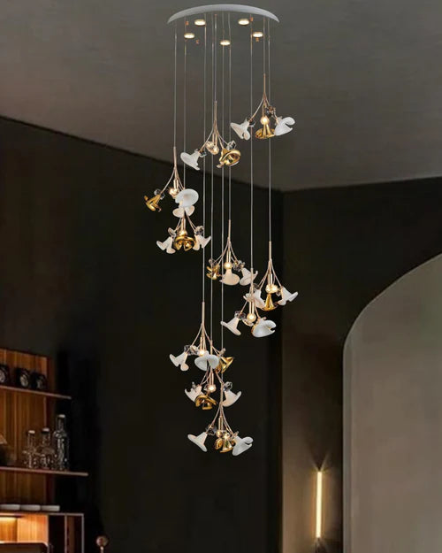 HDC Led 15 Lights Orchestrated Blooms Cascade Double Height Stair Chandelier