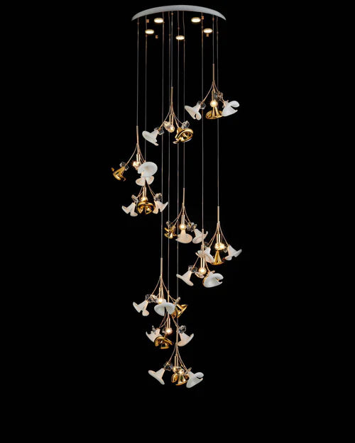 HDC Led 15 Lights Orchestrated Blooms Cascade Double Height Stair Chandelier