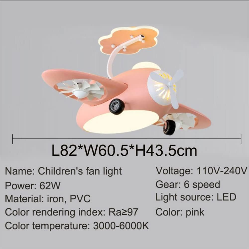 Hdc Children's Flying Plane LED Helicopter Lamp For Kids Girls Boys Bedroom with Lamp Remote Control Blue Pink Fan Chandelier