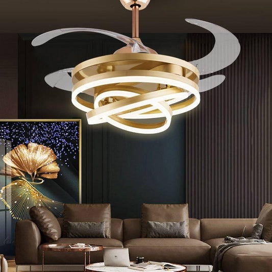 HDC Invisible Golden Rings Ceiling Fan Chandelier With Remote Control 4 Retractable Abs Blades - Warm White