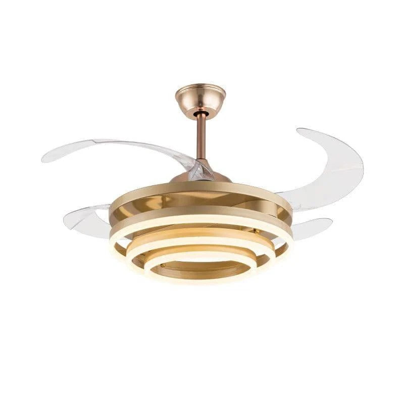 HDC Invisible Golden Rings Ceiling Fan Chandelier With Remote Control 4 Retractable Abs Blades - Warm White