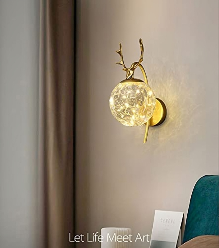 Hdc Fairy Glass Ball Stag Modern Copper Metal Lighting Wall Light (Gold, Warm White)