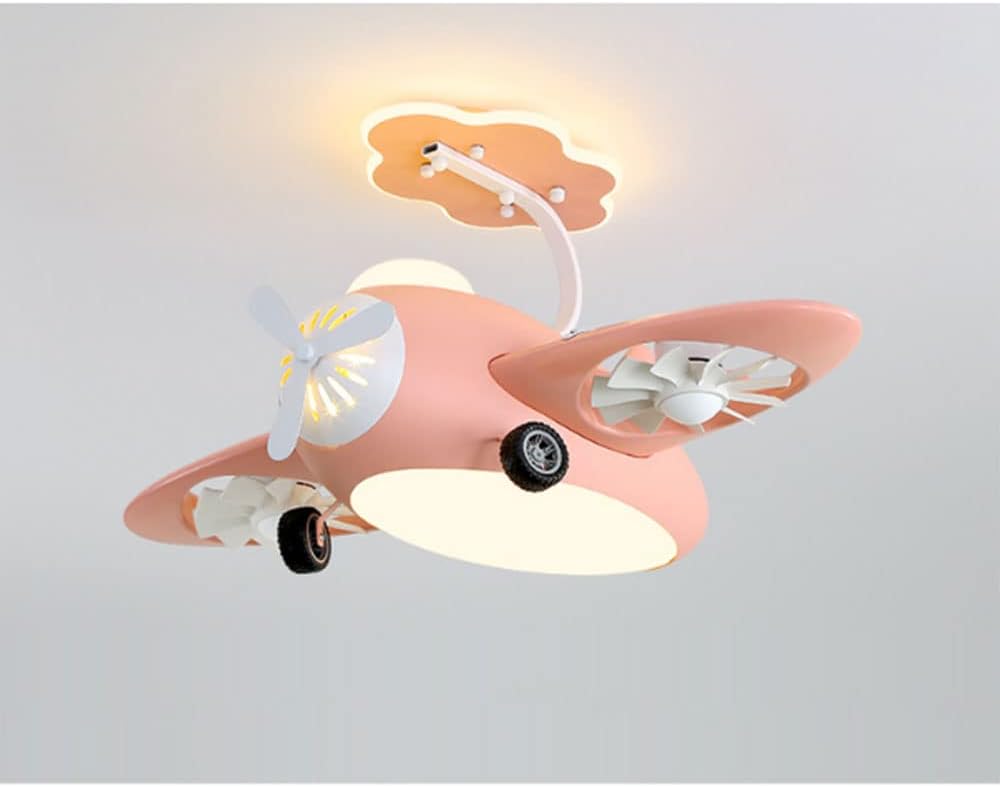 Hdc Children's Flying Plane LED Helicopter Lamp For Kids Girls Boys Bedroom with Lamp Remote Control Blue Pink Fan Chandelier