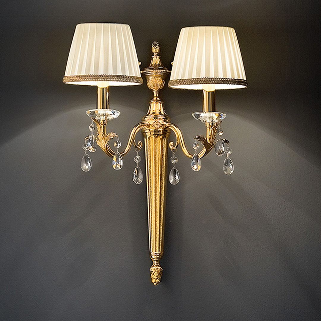 Hdc 2 Side polished gold Wall Light With Bright crystal Hangings