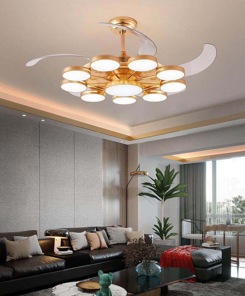 Hdc Invisible Gold Rings Ceiling Fan Chandelier With Remote 4 Retractable Abs Blades - Warm White