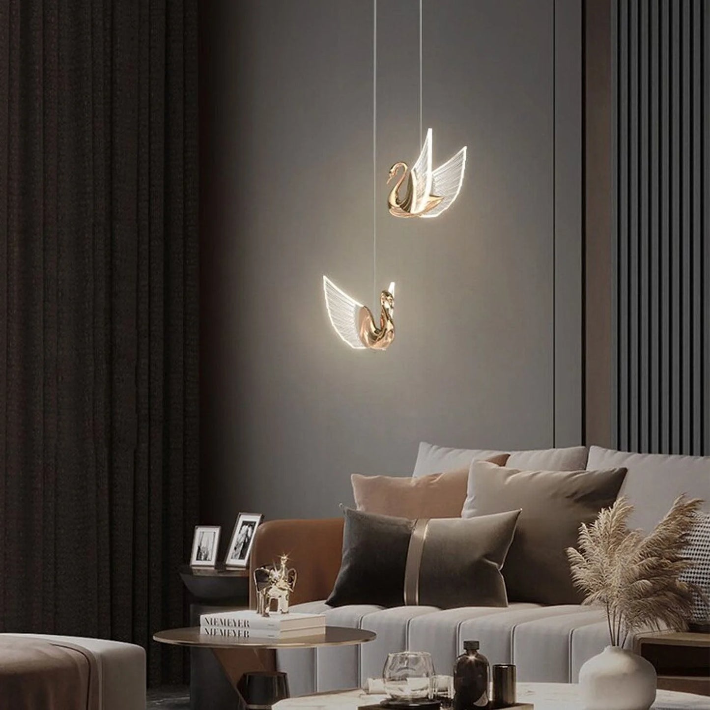 HDC LED Gold Swan Bedside Hanging Pendant Ceiling Lamp Light Fixture - Warm White