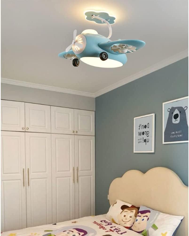 Hdc Children's Flying Plane LED Helicopter Lamp For Kids Girls Boys Bedroom with Lamp Remote Control Blue Pink Fan Chandelier