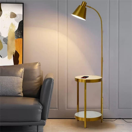 HDC Metal Marble Gold Living Room Dining Room Floor Lamp With Shelf