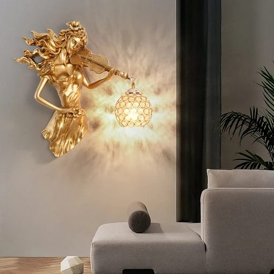 Hdc Violin Lady Wall Lamp Art Led European Creative Wall Lamp Bedroom Bedside Lamp - Gold