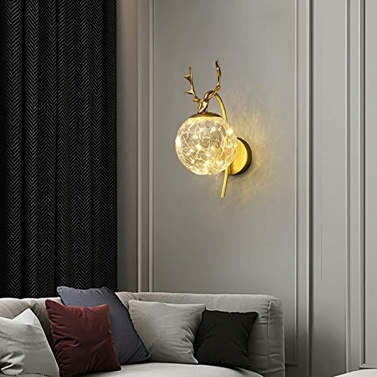 Hdc Fairy Glass Ball Stag Modern Copper Metal Lighting Wall Light (Gold, Warm White)