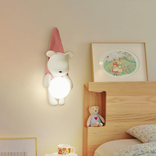 Hdc Cute Resin Hanged Pink Cartoon Bear with Milky White Globe Light - Warm White