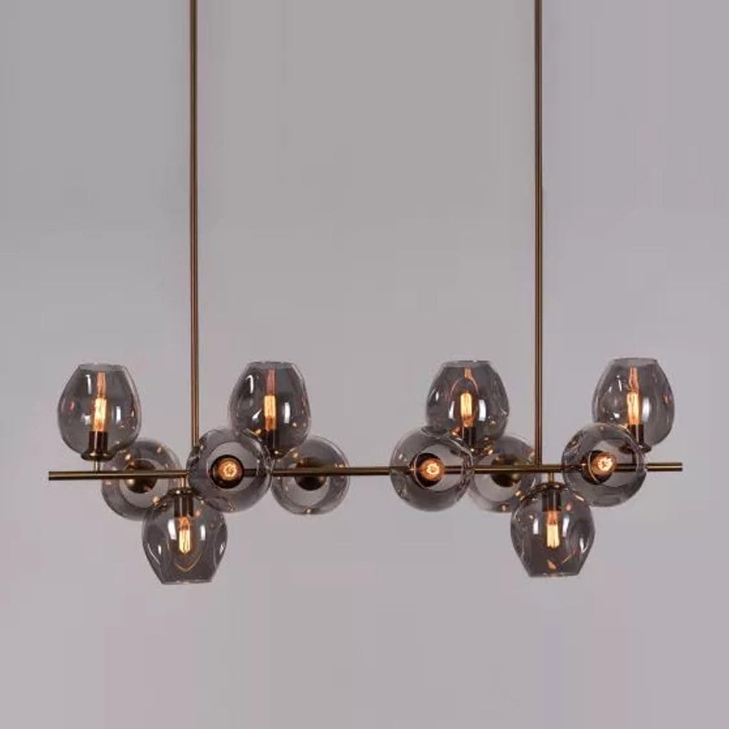 HDC 12 Light Gold Smoke Glass Chandelier Ceiling Lights Hanging - Warm White