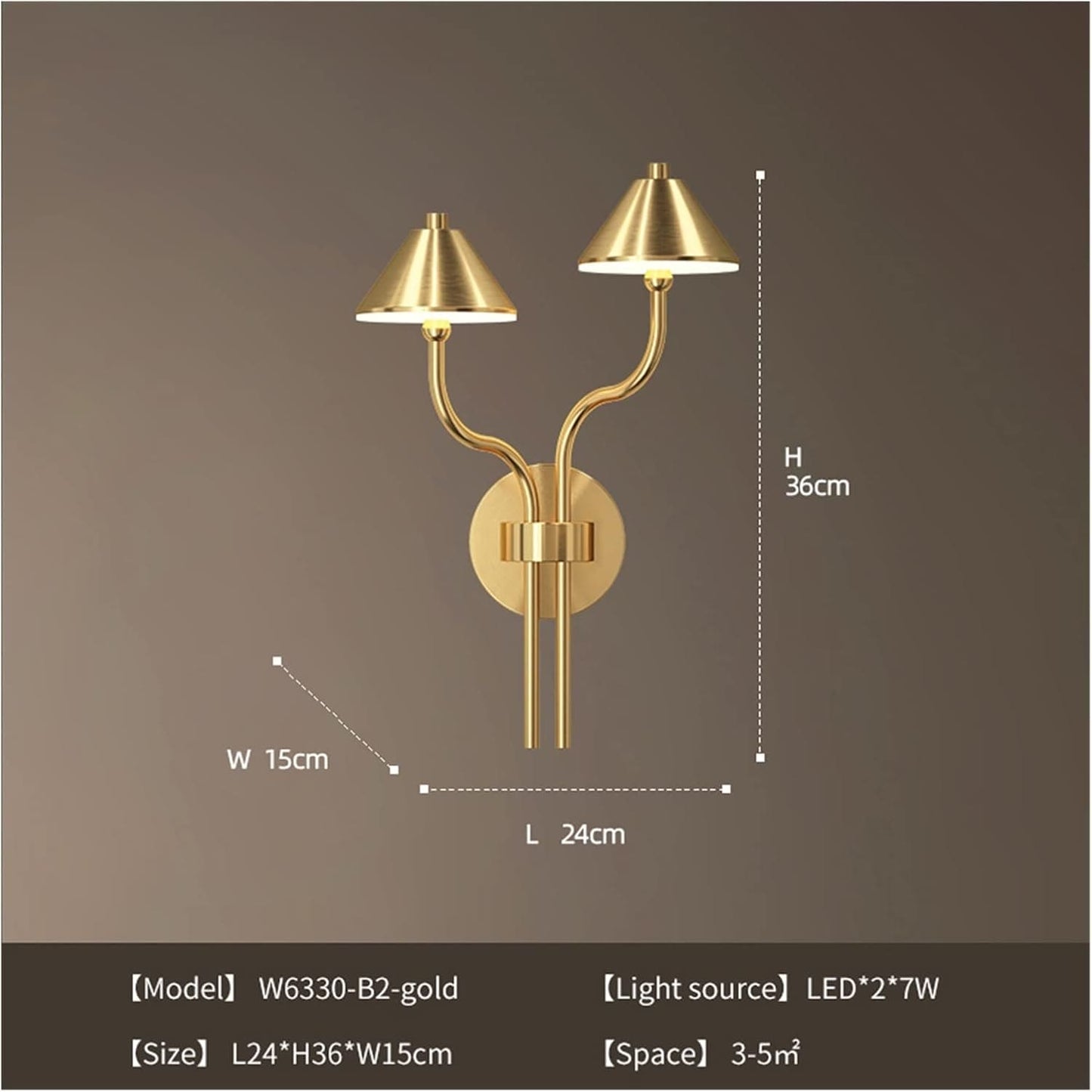 Hdc Double Headed Modern Copper Umbrella Decorative Oyster LED Wall lamp