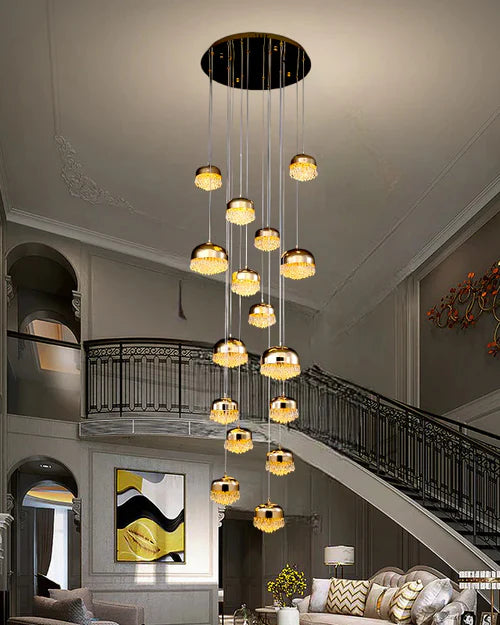 HDC 16 Lights LED Crystal Double Height Stair Chandelier