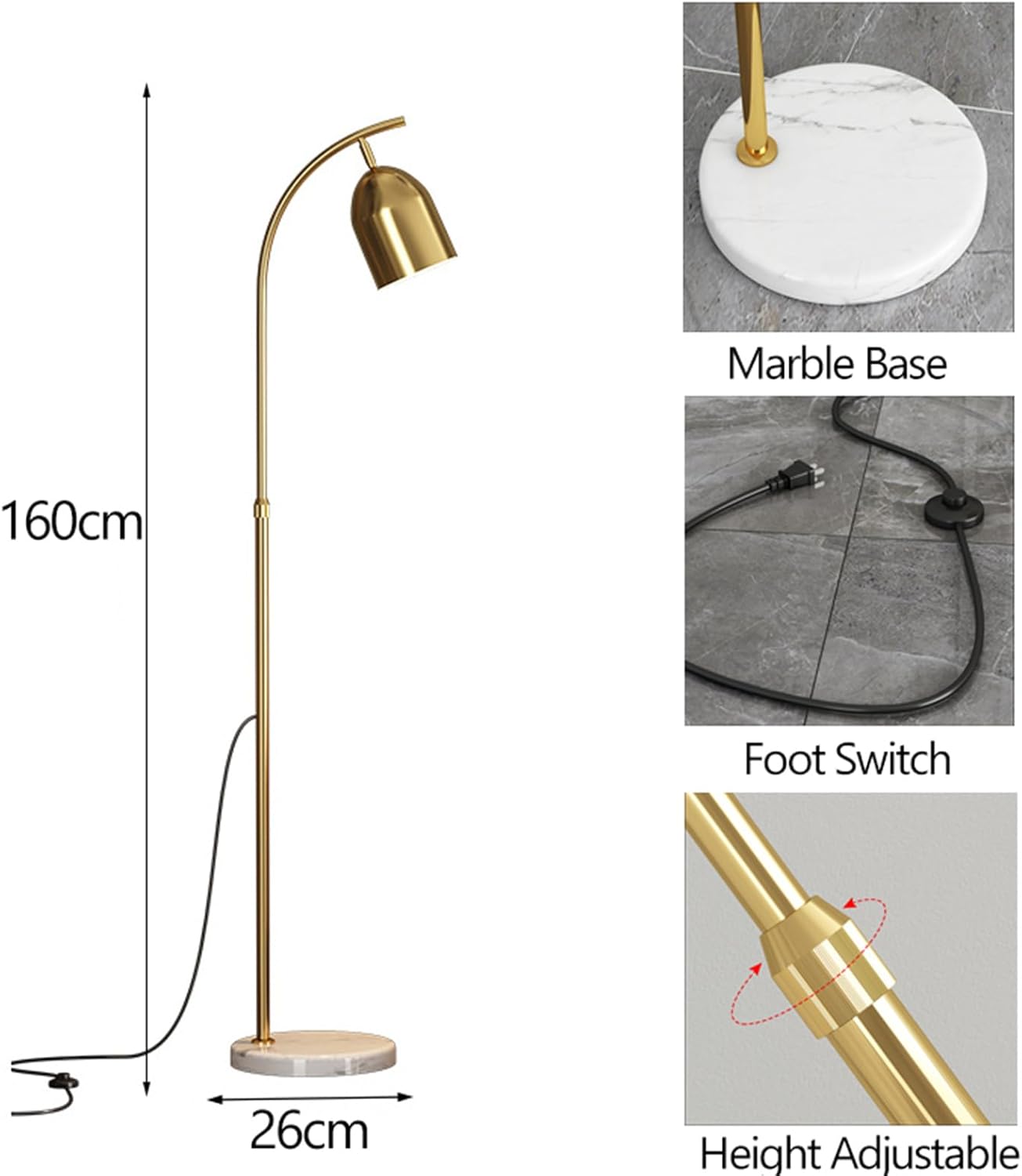 HDC Vintage Metal Marble Gold Living Room Dining Room Floor Lamp