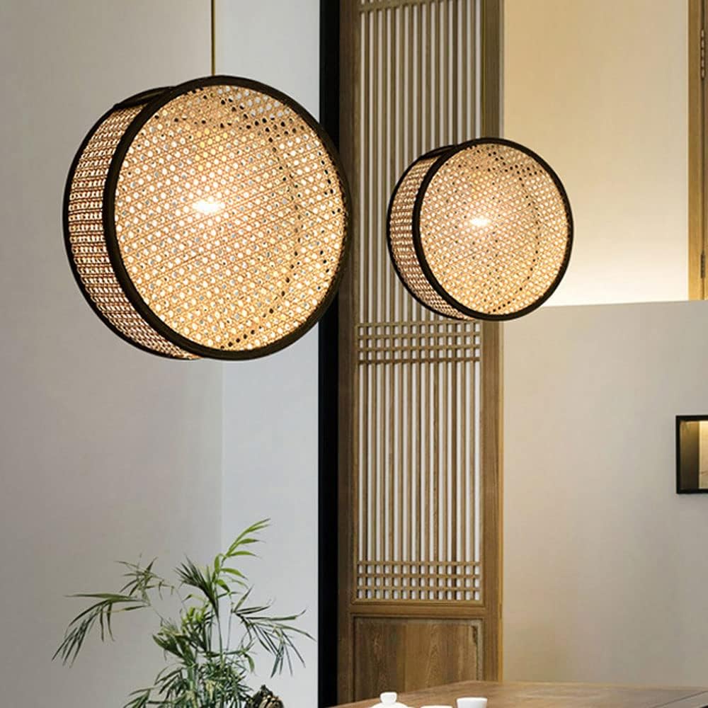 Hdc Japanese-Style Wabi-Sabi Hanging Rattan Droplight Lantern For Bedroom Living Room Dining Room