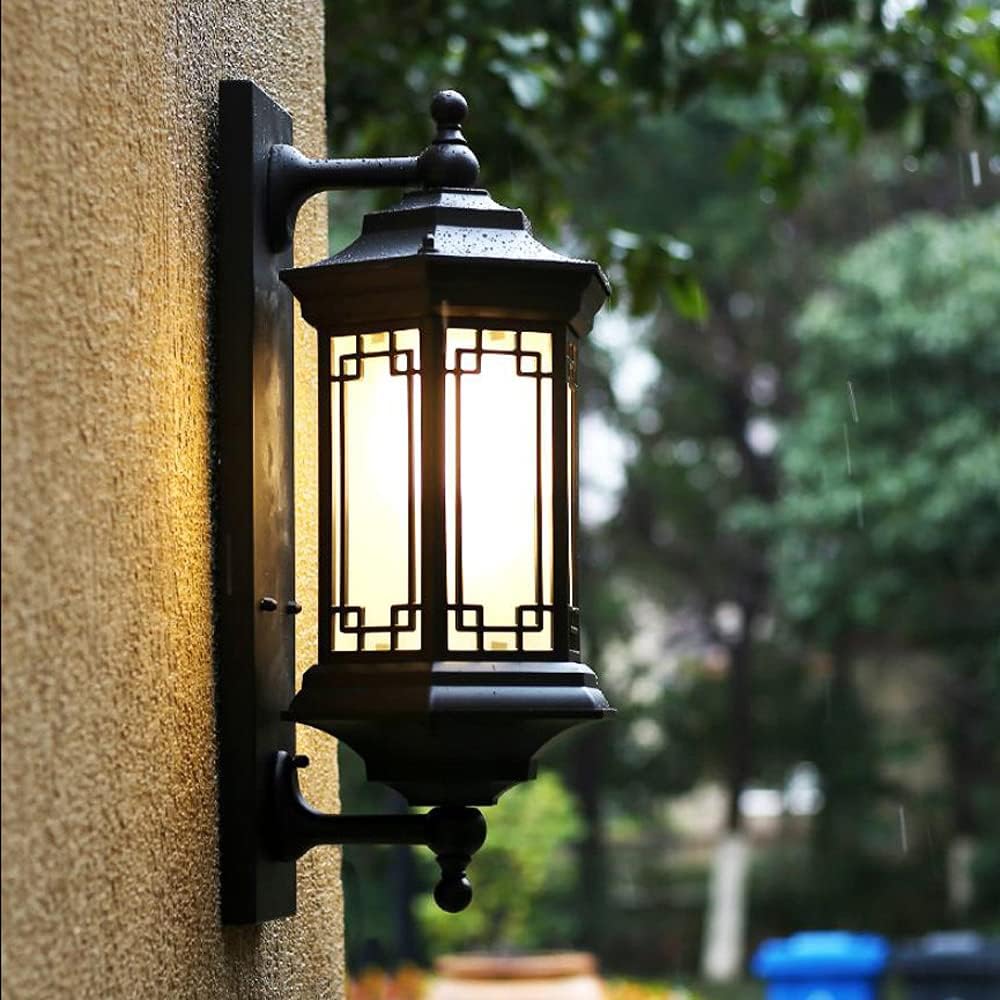 Hdc Outdoor Wall Light Fixture Black Color Exterior Lantern Waterproof Lamp - Warm White