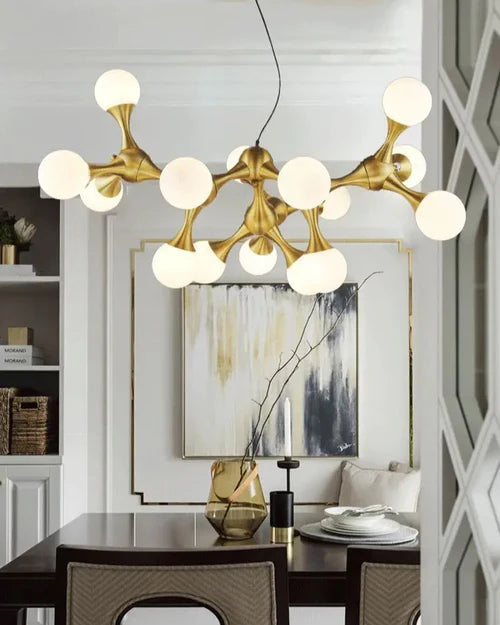 Hdc 15-Lights Frosted Ball Electroplated Gold Chandelier for Dining Room