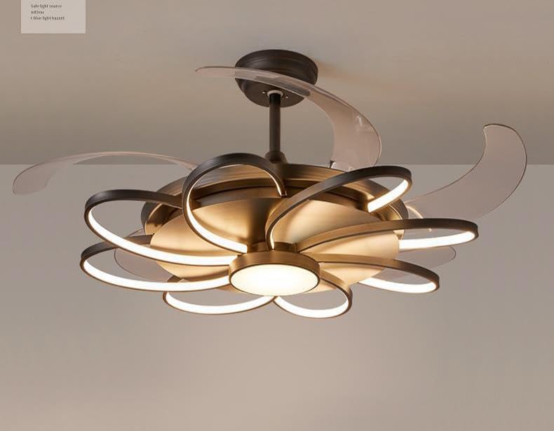 Hdc Invisible Black Oval Rings Ceiling Fan Chandelier With Remote Control 4 Retractable Abs Blades - Warm White