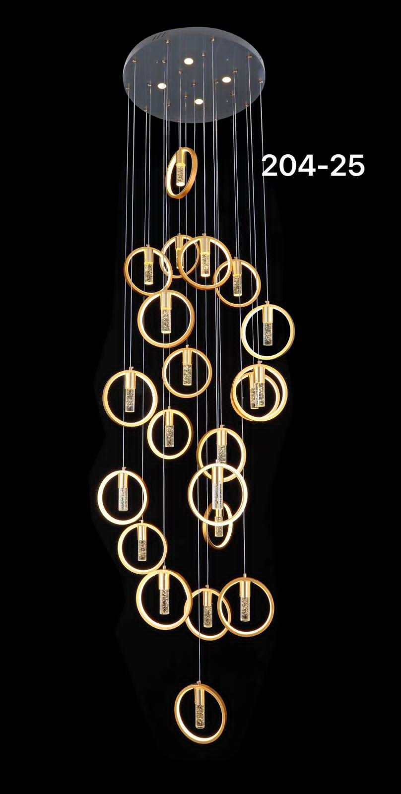 HDC 25 Lights Modern Led Golden Acrylic Hanging Double Height Staircase Chandelier