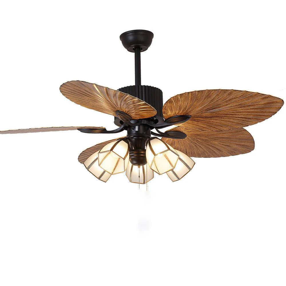 HDC Tropical Ceiling Fan with Lights, 5 Reversible Palm Leaf Blades 3 Speeds Fan Light