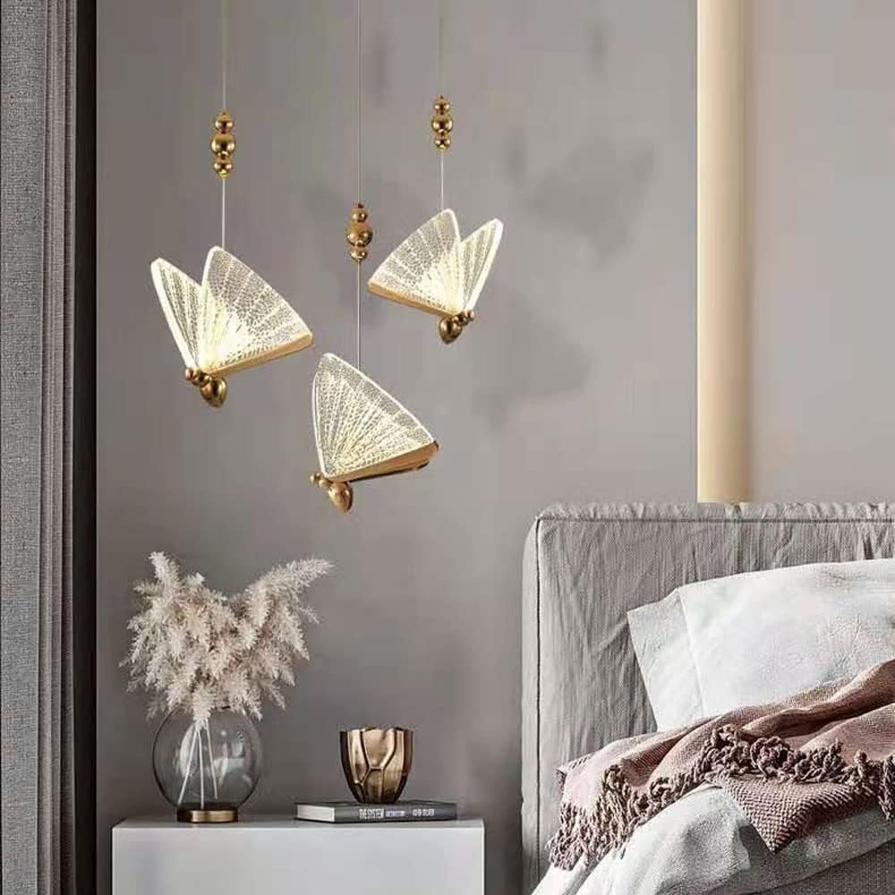 HDC Led 3 Light Gold Butterfly Bedside Hanging Pendant Ceiling Lamp Light Fixture - Warm White