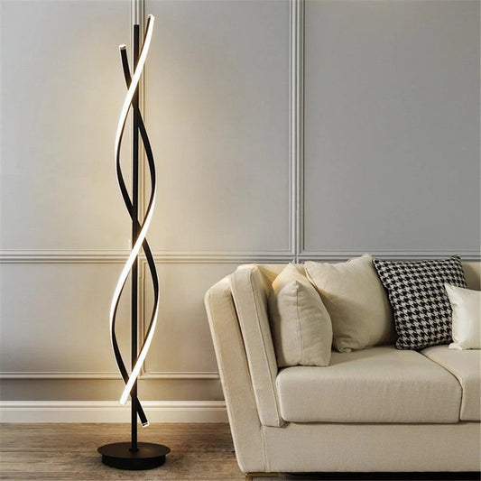 HDC Modern Led Black Floor Lamp with Spiral Light Strips