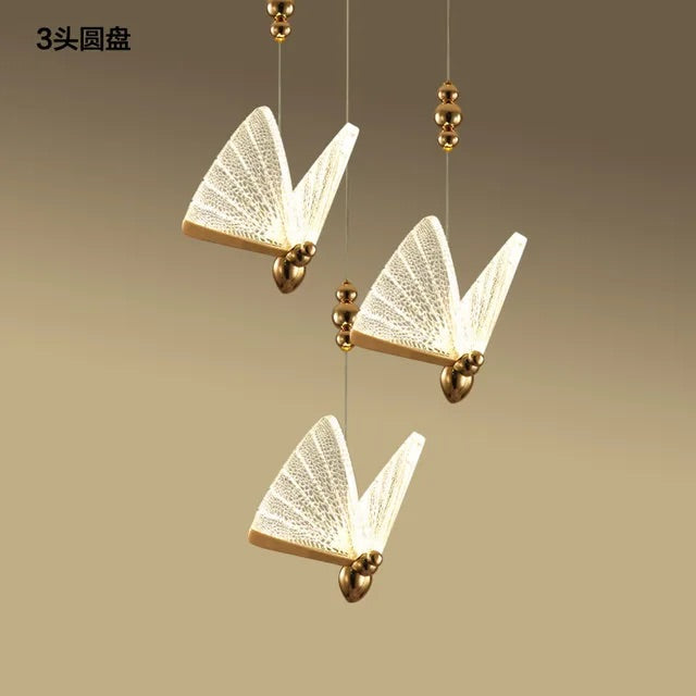 HDC Led 3 Light Gold Butterfly Bedside Hanging Pendant Ceiling Lamp Light Fixture - Warm White